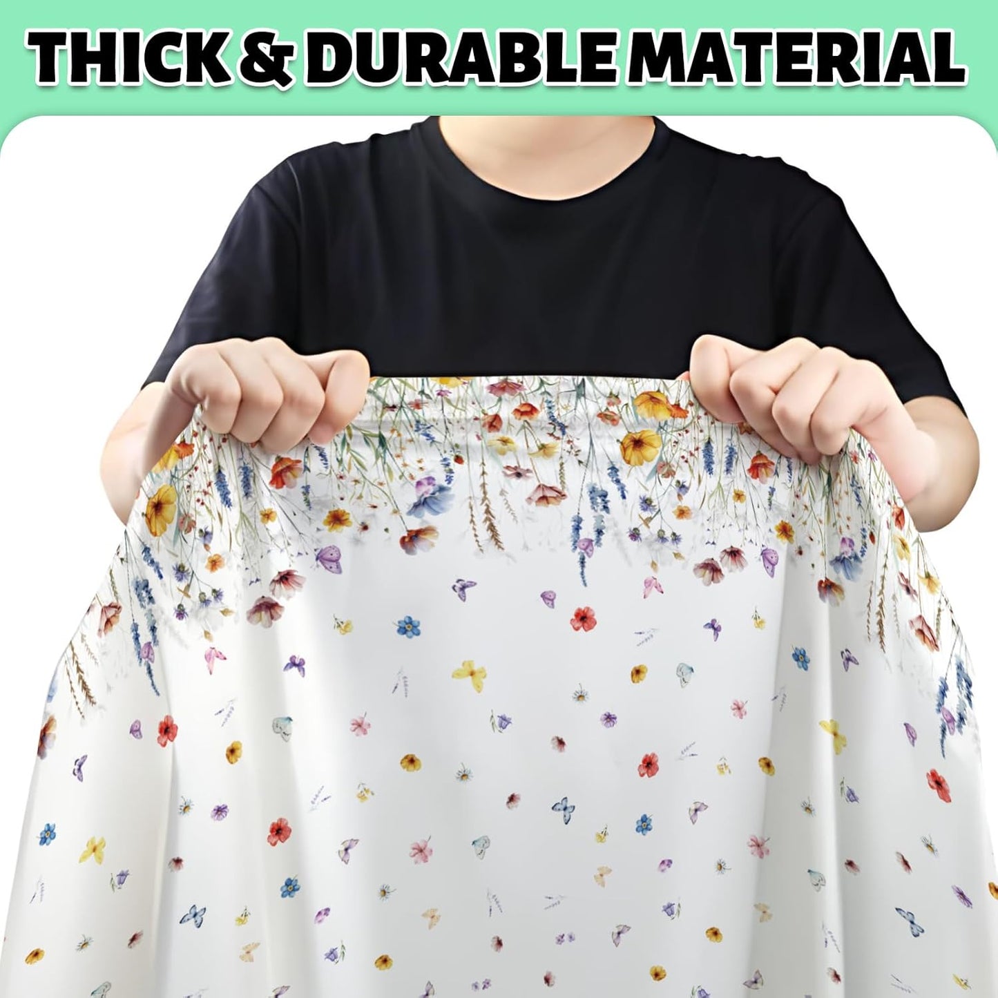 Floral Tablecloth 4 Packs 54x108 Inch - Butterfly Spring Wildflower Plastic Table Cover for Wedding Decorations Easter, Baby in Bloom Showers & Mother's Day Tea Parties Disposable Rectangle Tablecloth