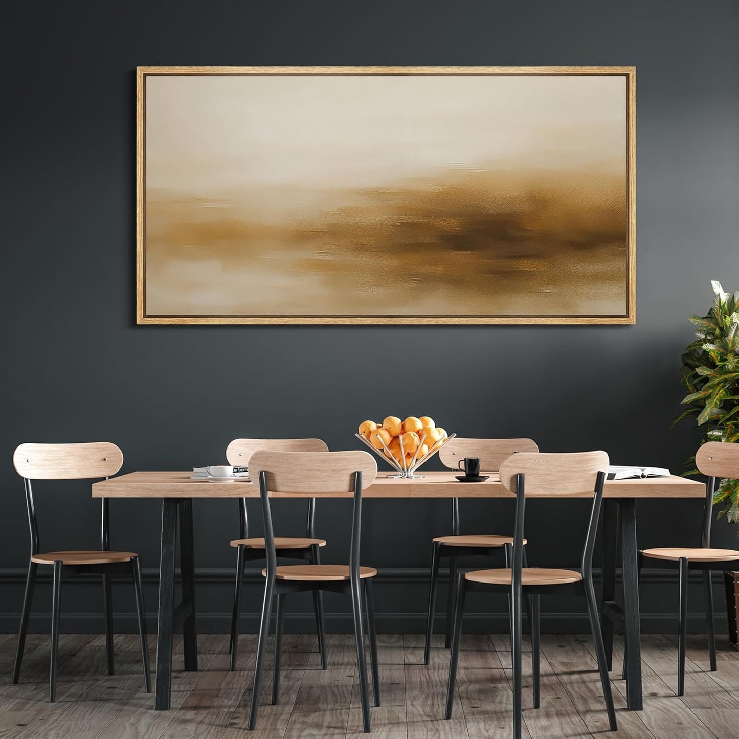 MUDECOR Extra Larg Framed Canvas Print Wall Art Minimalist Golden Brown Abstract Modern Neutral Illustrations Decorative Colorful for Bedroom - 60"x30"