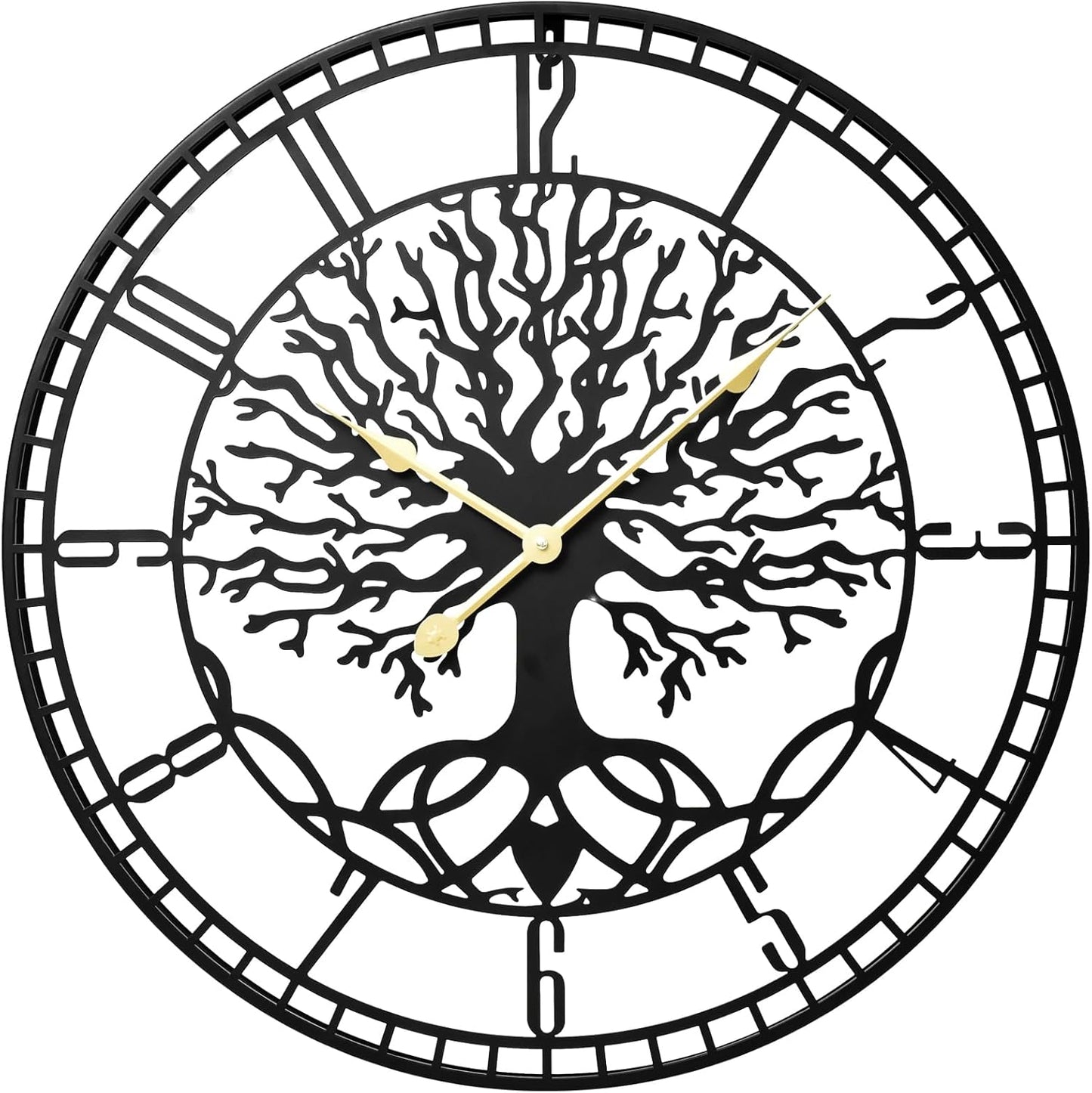 Tree of Life Wall Clock – Elegant 24-Inch Oversized Metal Farmhouse Decor for Living Room, Modern Battery Operated Wall Clock with Silent Operation