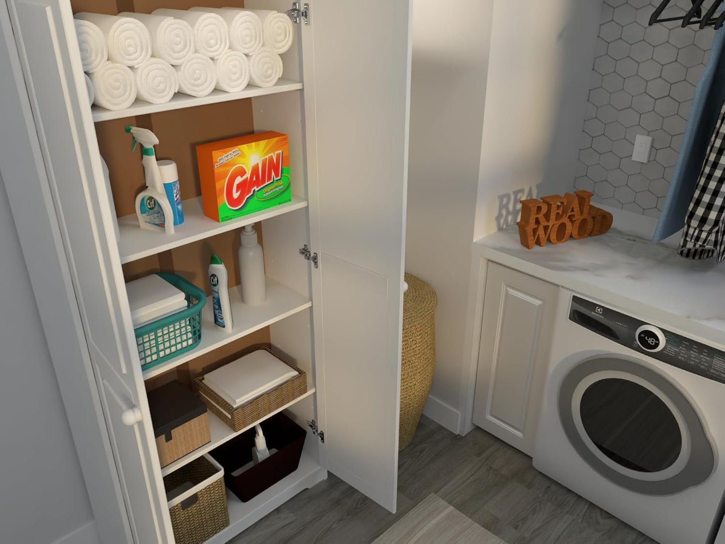 Pantry Cabinet Storage Cabinet with 2 Doors Solid Wood - Adjustable Shelves for Kitchen, Dining Room, or Utility Room Organization