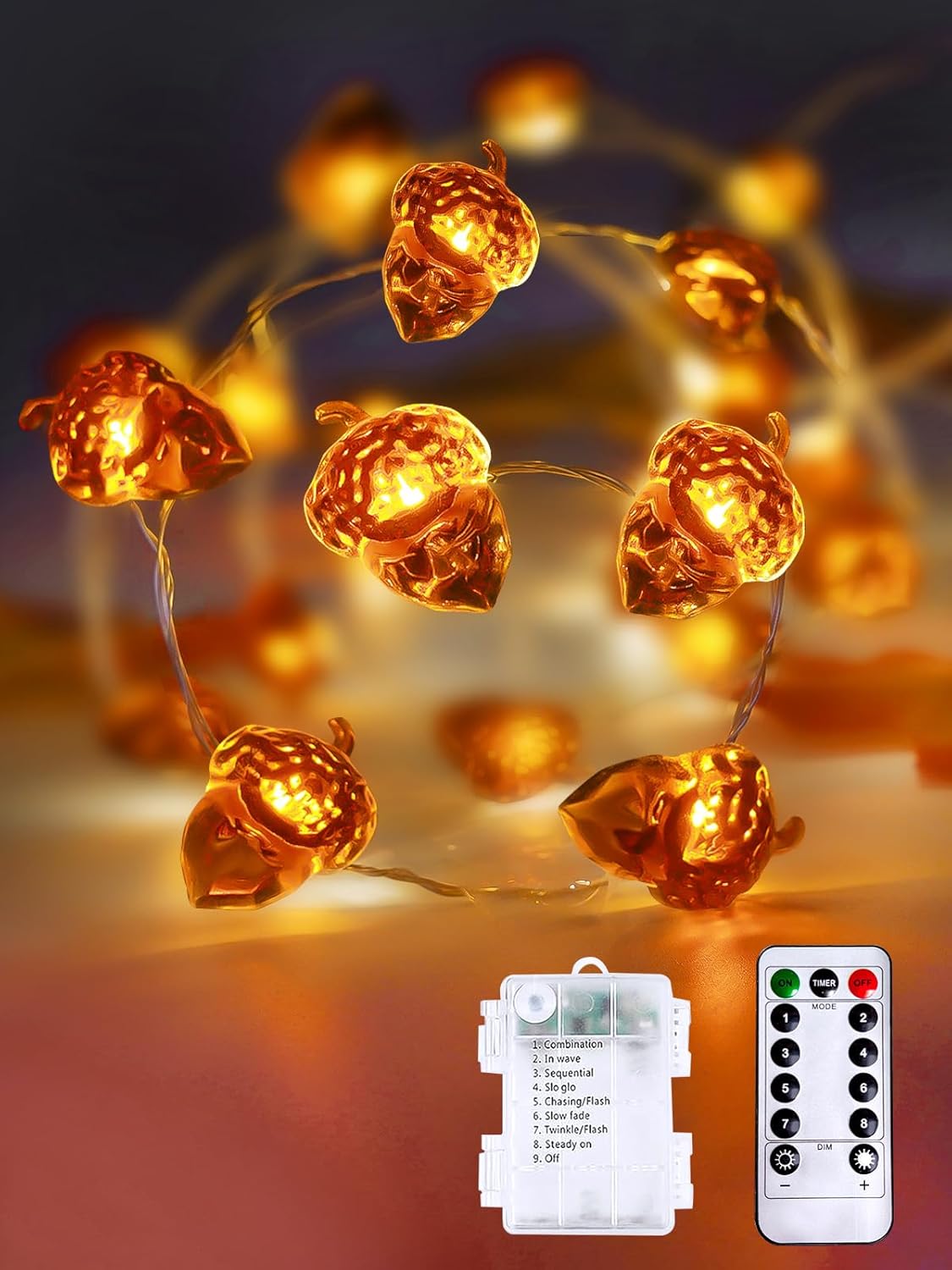 Fall Decor Acorn Fairy Lights Battery Operated with Remote, 10ft 30LED Acorn Fall Lights String 8 Modes & Timer Waterproof Outdoor Indoor for Thanksgiving Autumn Harvest Garland Halloween Decorations