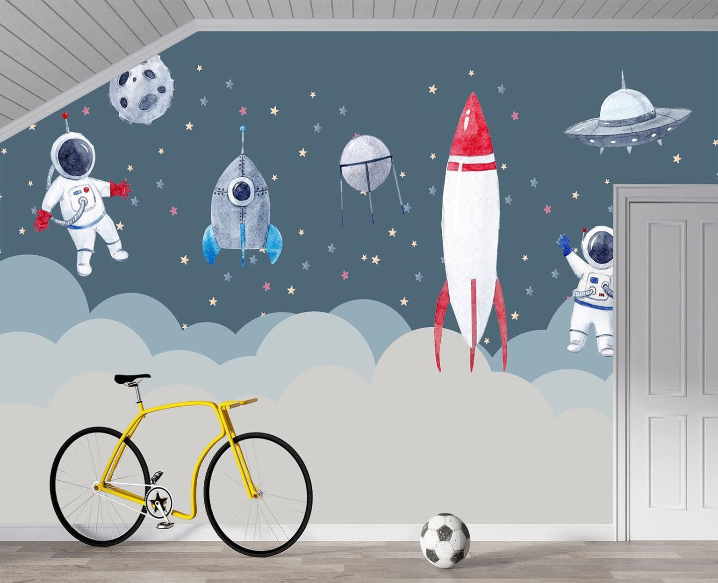 Children's Astronaut Rocket Moon Nursery Wall Mural Wallpaper 137" x 100"