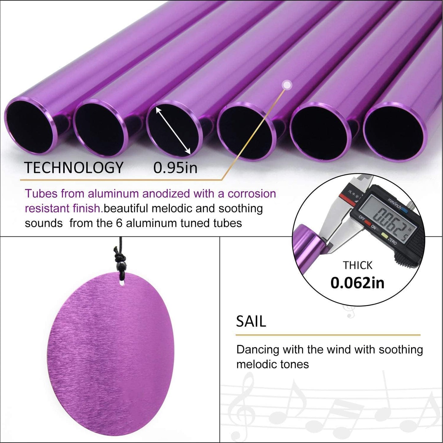 Memorial Wind Chimes Outdoor Large Deep Tone,36 Inch Wind Chimes Unique Tuned Relaxing Soothing Melody,Sympathy WindChimes for Mom,Dad，Garden, Yard, Patio, Porch，Home Decoration and Gift,(Purple)