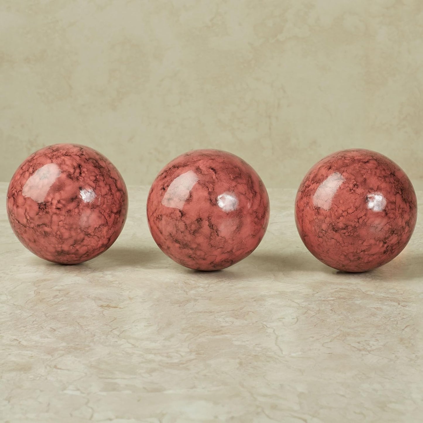Cambria Cinnabar Marbled Orbs Sphere Balls 4 inches Diameter for Centerpiece Bowl and Tray Displays Set of Three Orbs Only