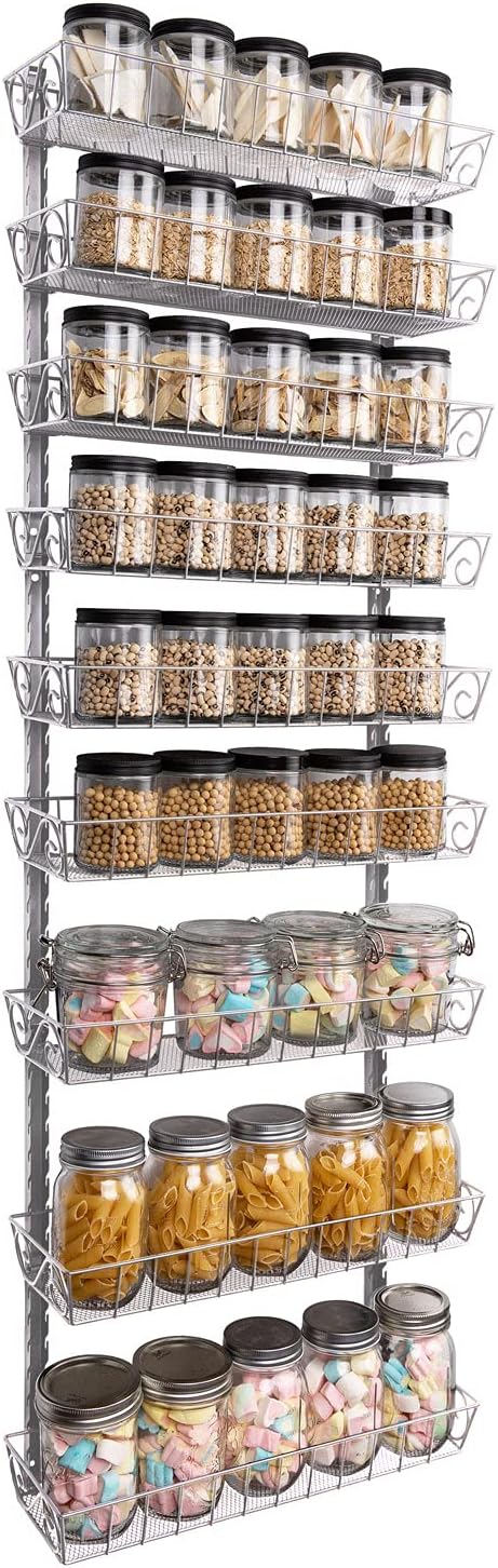 SWOMMOLY Adjustable Wall Mount Spice Rack, 9-Tier Dual-use (Multi-use) Organizer, Silver