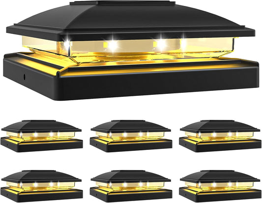 VOLISUN Solar Post Cap Light Outdoor,Solar Fence - Post Lights Waterproof for 4x4/5x5/6x6 Wooden/Vinyl,Black Deck Cap Light Solar Powered with Warm White for Garden/Patio/Porch 6pack