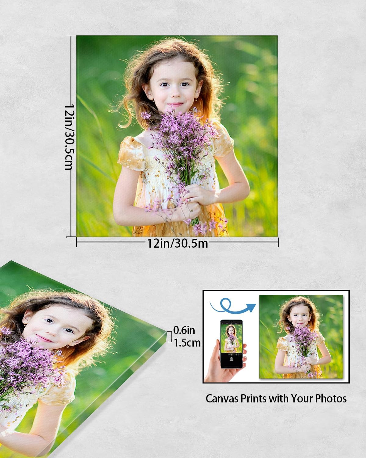 AbcCustomize Canvas Prints with Your Photos, Personalized Photo To Canvas Print for Bedroom, Living Room, Farmhouse Office Decor,Custom Canvas Wall Art for Gifts & Keepsakes, Ready to Hang