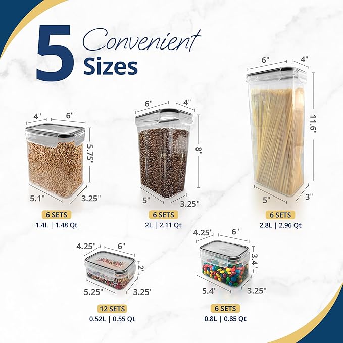 Reli. Airtight Food Storage Containers with Lids (36 Sets) | Kitchen Organizers and Storage Pantry Organizers | BPA Free Plastic Food Containers | Ultra Variety Pack w/Measuring Cup, 42 Labels, Pen