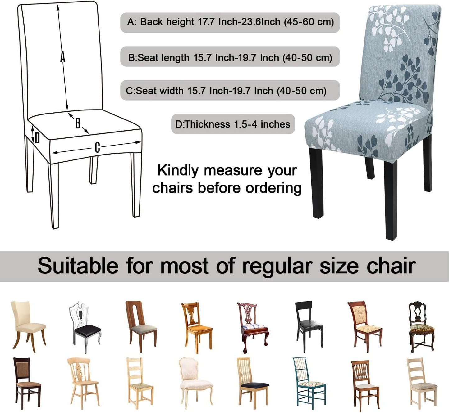 JQinHome Pattern Chair Covers for Dining Room Set of 6, High Stretch Removable Washable Parsons Chair Slipcover for Home Party Hotel Wedding Ceremony (Flower,6PCS)