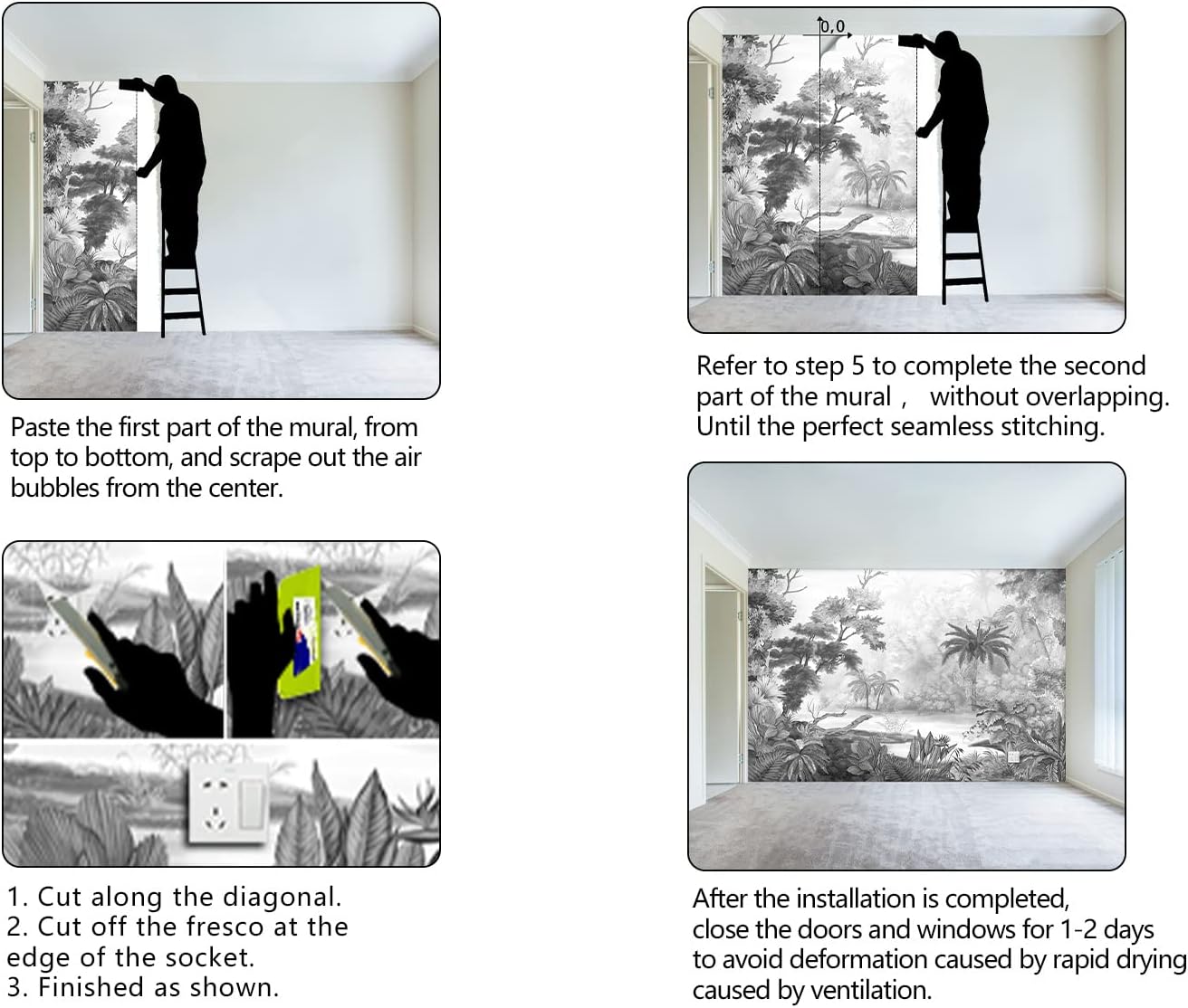 Grey Tropical Rainforest Plant wallpeper Living Room Bedroom Jungle Botanical Wall Mural - 137"x96"（Not Peel and Stick）