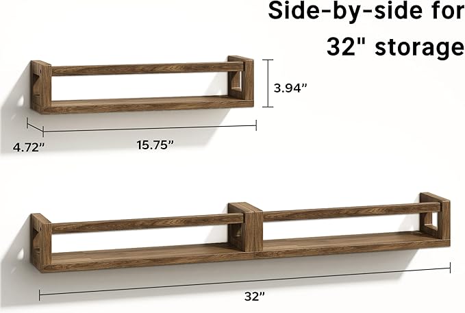Upgraded Thick Floating Shelves - Multi-Use Wall-Mounted Bookshelves for Kids and Nursery, Ideal for Books, Toys, Spice Rack, Decor - Walnut Brown