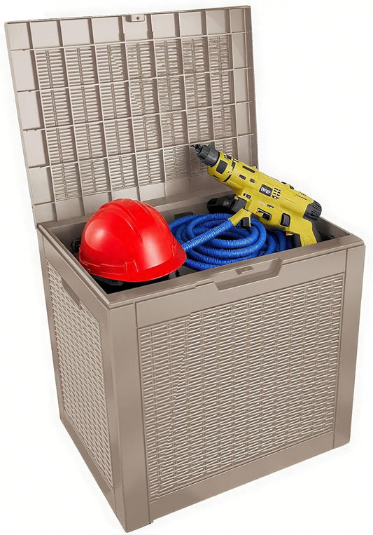 31 Gallon Outdoor Storage Box - Waterproof Resin Rattan Deck Box for Indoor & Outdoor Use - Lockable & Fade Resistant - Storage Bin for Package Delivery, Patio Cushions & Garden Tools, Brown