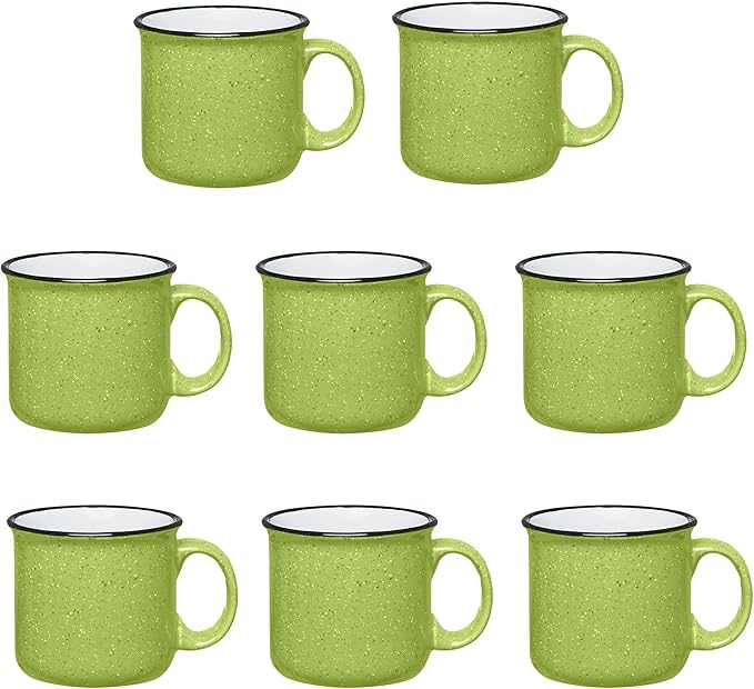 Set of 8 Ceramic Campfire Mugs – 15 Oz, Lime – Coffee & Tea Cups for Home, Work, Travel, Camping – Customizable, Great for DIY, Events, Companies
