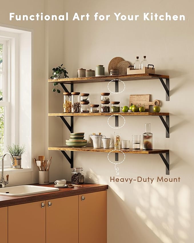 Long Wall Shelves, 36 Inches Floating Book Shelves, Hanging Book Shelves for Wall, Long Large Deep Floating Shelves for Kitchen Bedroom