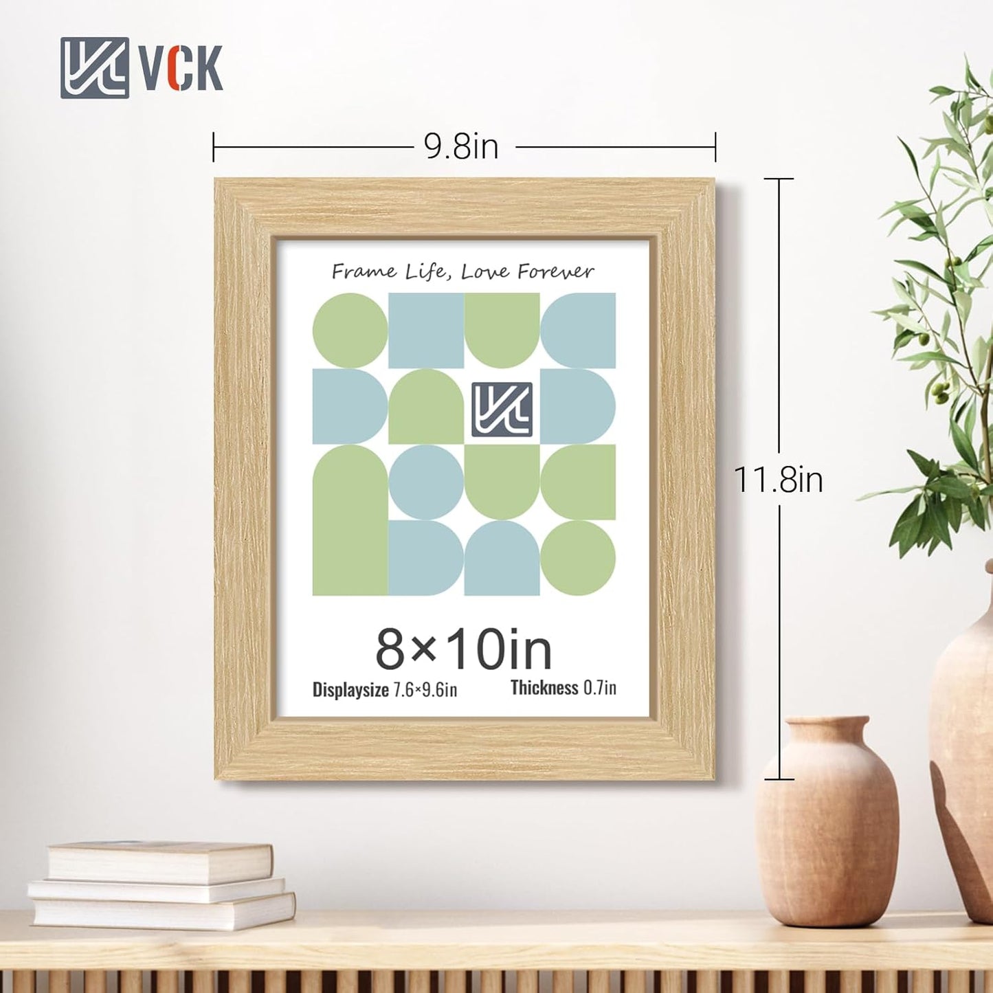 VCK 8x10 Oak Wood Frame for Picture, Natural Solid Wood Photo Frames 3 Pack, Wall Gallery Frame