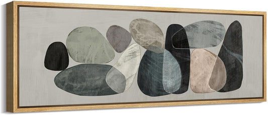 MUDECOR Large Framed Canvas Print Wall Art Abstract Elegance Contemporary Stone Shapes Illustrations Antique Retro Fine Art Illustrations Decorative Colorful for Bedroom - 60"x20"