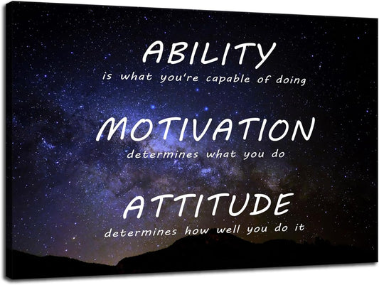 Inspirational Canvas Wall Art Painting Ability Motivation Attitude Success Poster Positive Motivational Artwork Prints Picture Bedroom Office Shcool Wall Decor Framed Ready to Hang [12''Wx 18''H]