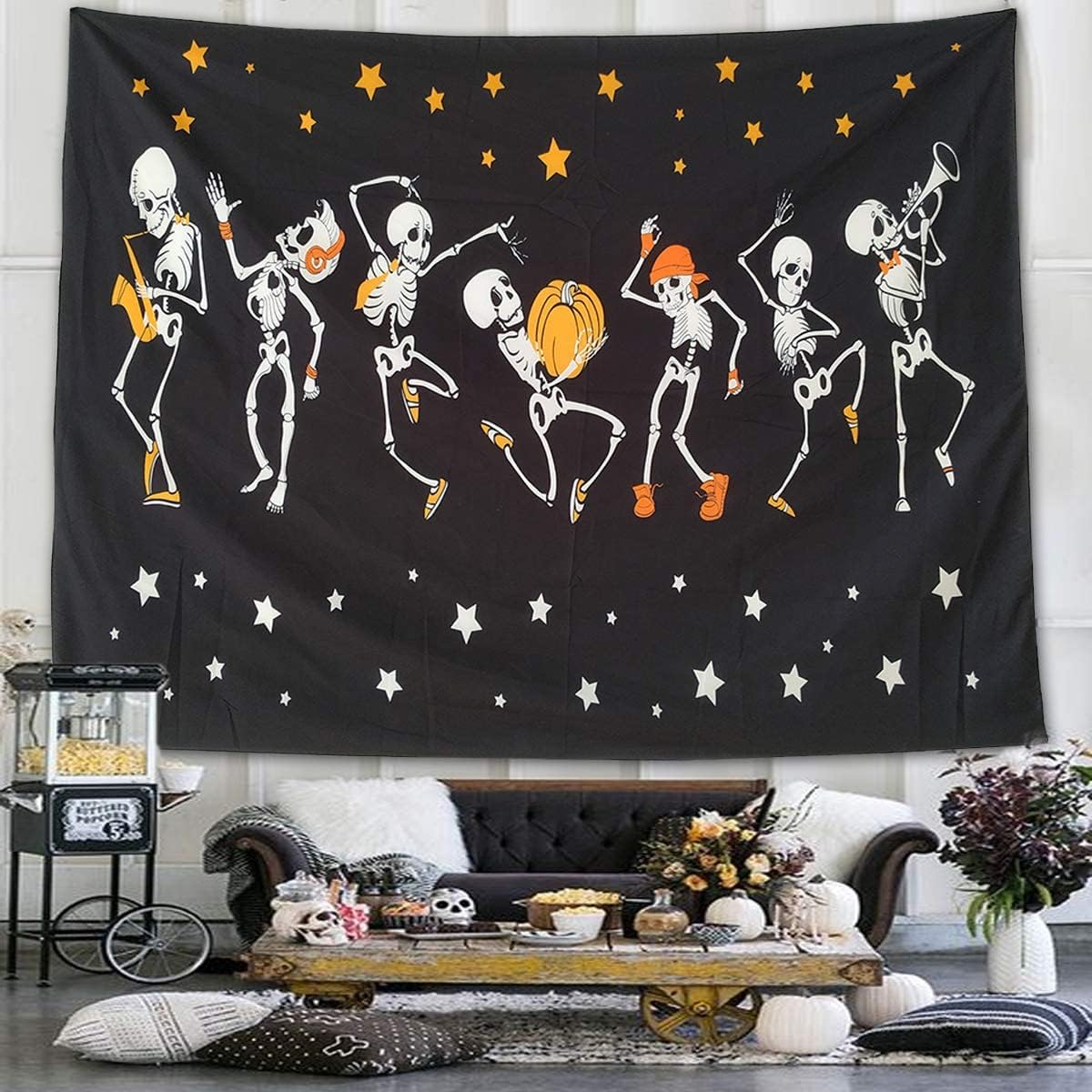 NASKY Halloween Wall Tapestry - Skull Trippy Black and White Wall Hanging for Room Decor (51.2" X 59.1"-(130x150cm))