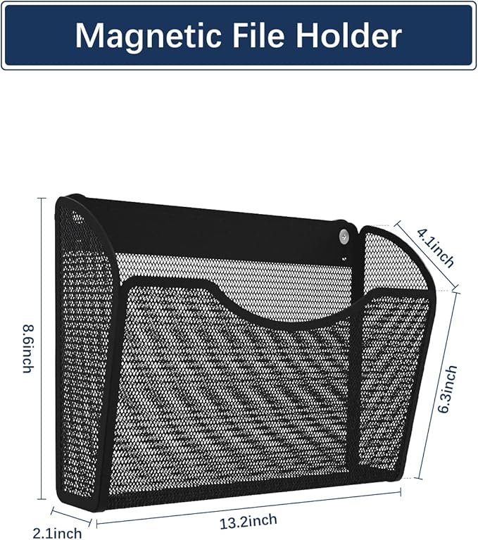 2 Pack 1-Tier Magnetic File Holder - No Drilling Installation File Organizer, Large Capacity Magnetic File Holder for Refrigerator, File Cabinets, Whiteboard, Office, Kitchen