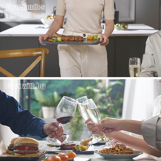 GUANCI Pure Titanium Cutting Board, Double Sided Cutting Board for Kitchen, Pure Titanium/Wood Fiber Composite with Juice Groove Dishwasher Safe 16"L x 11"W