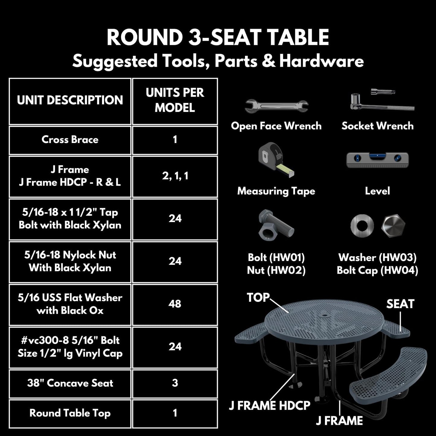 Heavy-Duty Portable ADA-Compliant Outdoor Picnic Table with Umbrella Hole, Expanded Metal Patio Dining Furniture Made in America (46" Round Top, Textured Orange)