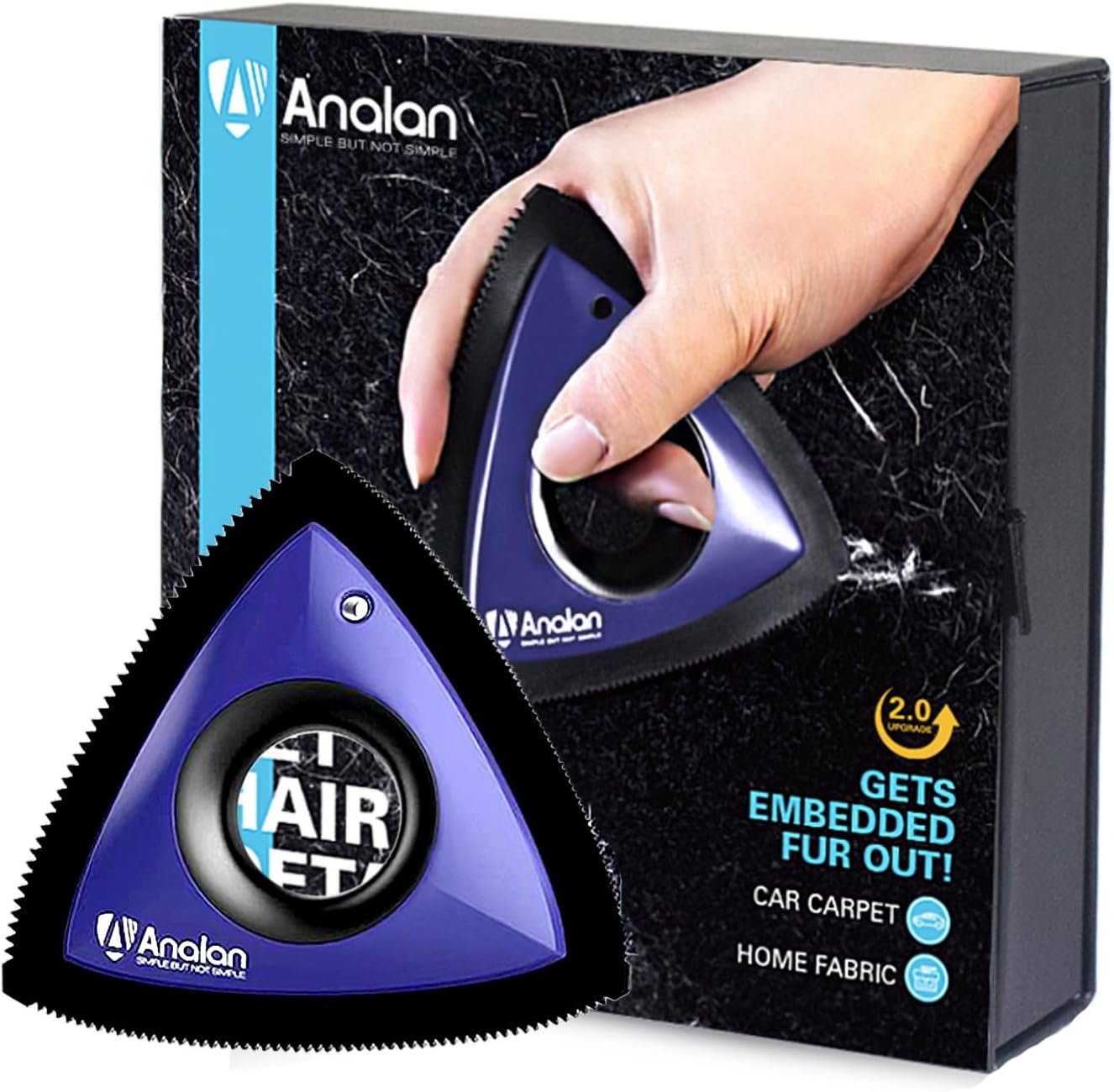 Analan Mini Pet Hair Remover, Triangle Design for Car Interior, Auto Detailing, Carpet, Couch, Furniture, Multi-Color (Sapphire Blue)