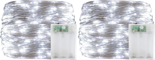 Christmas Decorations Cool White Fairy String Lights, Battery Operated with Timer, 2 Pack Total 33FT 100 Led Mini Battery Powered Twinkle Mason Jar Waterproof Firefly Lights DIY Party