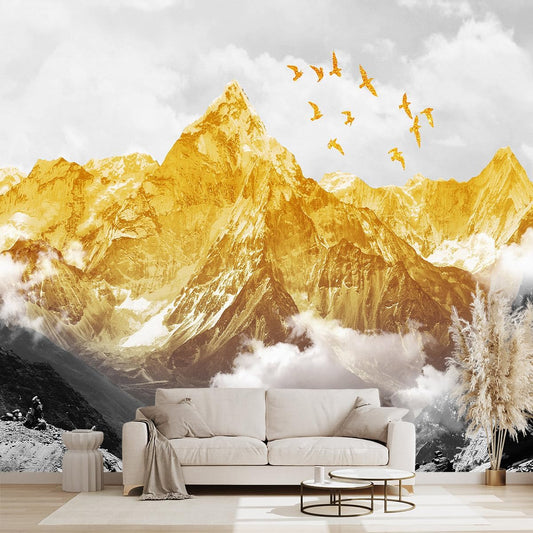 Golden Mountain Wallpaper for Bedroom Scene Large Wall Mural Living Room Adhesive Fabric Decor - 91"x65"（Not Peel and Stick）