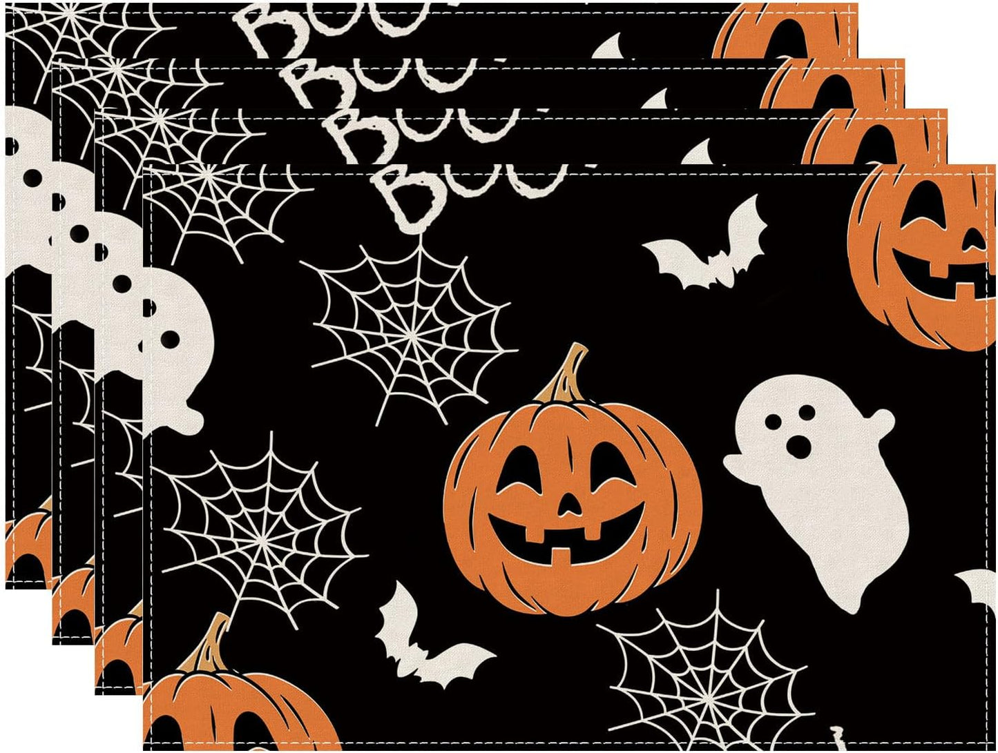 XCHI Boo Spooky Ghost Pumpkin Halloween Placemats Set of 4 Table Mats Table Decorations 12x18 Inch