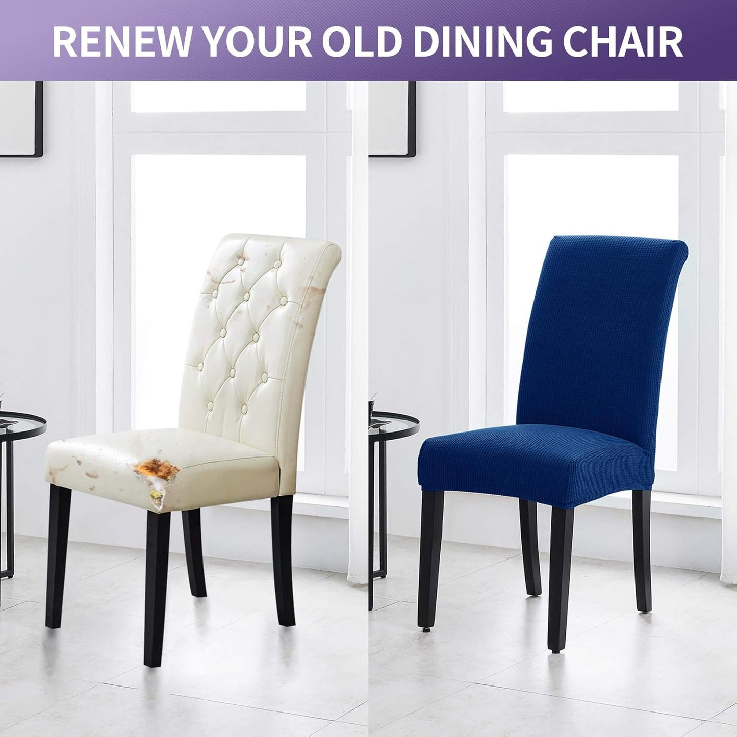 Joccun Chair Covers for Dining Room Set of 4, Dining Chair Slipcovers Stretch Dining Room Chair Covers Seat Protector,Washable Parsons Chair Cover for Home,Banquet(Classic Blue,4 Pack)