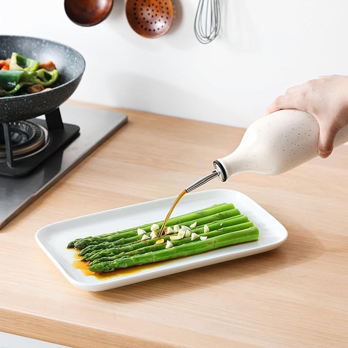 vancasso 20 Oz Ceramic Olive Oil Dispenser Bottle, Bottle Dispenser with Spout and Funnel for Kitchen,Suitable for Oil, Vinegar, Coffee Syrups & Other Liquids，Cream