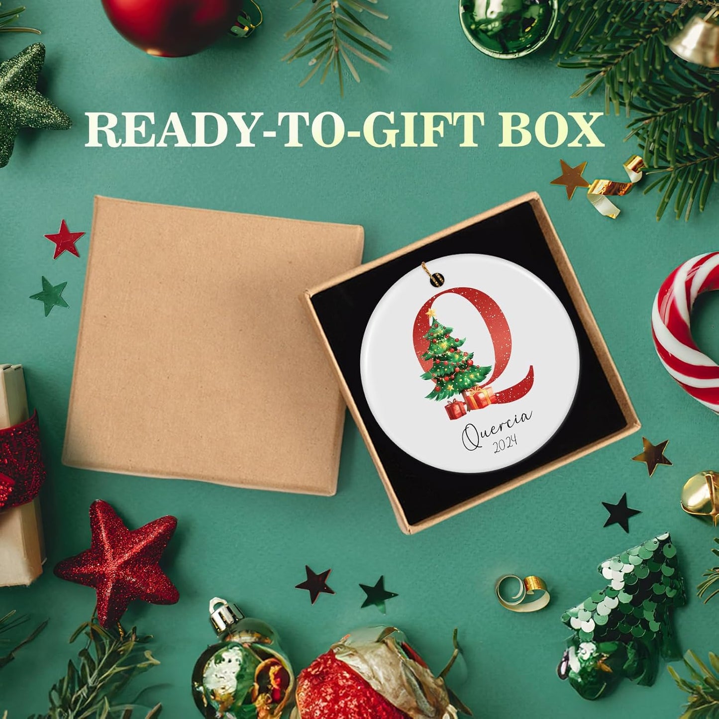 Personalized Christmas Ornaments 2025, Custom Name Initial A-Z Monogram 2.8" Ceramic Custom Christmas Ornament for Kids Boys Girls, Customized Letter Name Ornaments for Christmas Tree Decorations