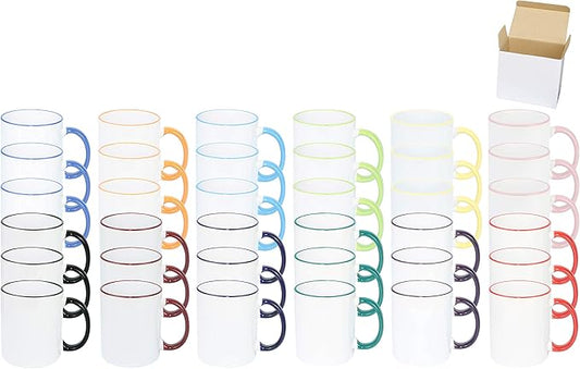 11oz White Ceramic Sublimation Coffee Mug in White Gift Box,12 Mixed Colors Banded, Case of 36