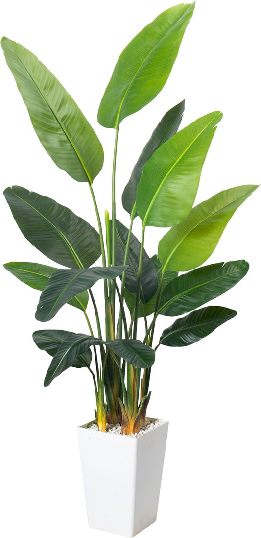 Bird of Paradise Plant Artificial 7ft,Faux Plants Indoor with White Planter,Fake Tree with Lifelike Leaves,The Perfect Indoor Silk Floor Plant for Home、Hallway and Office Decor