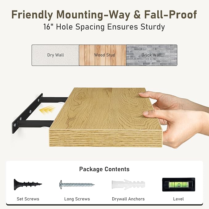 Floating Shelves Wall Shelf 30 Inch Long, Rustic Wood Bathroom Shelves 30 Inch, Farmhouse Home Decor Kitchen Living Room Bedroom Shelves Wall Mounted, 30 x 6.7 x 1.4 Inch, Set of 3, Oak Color