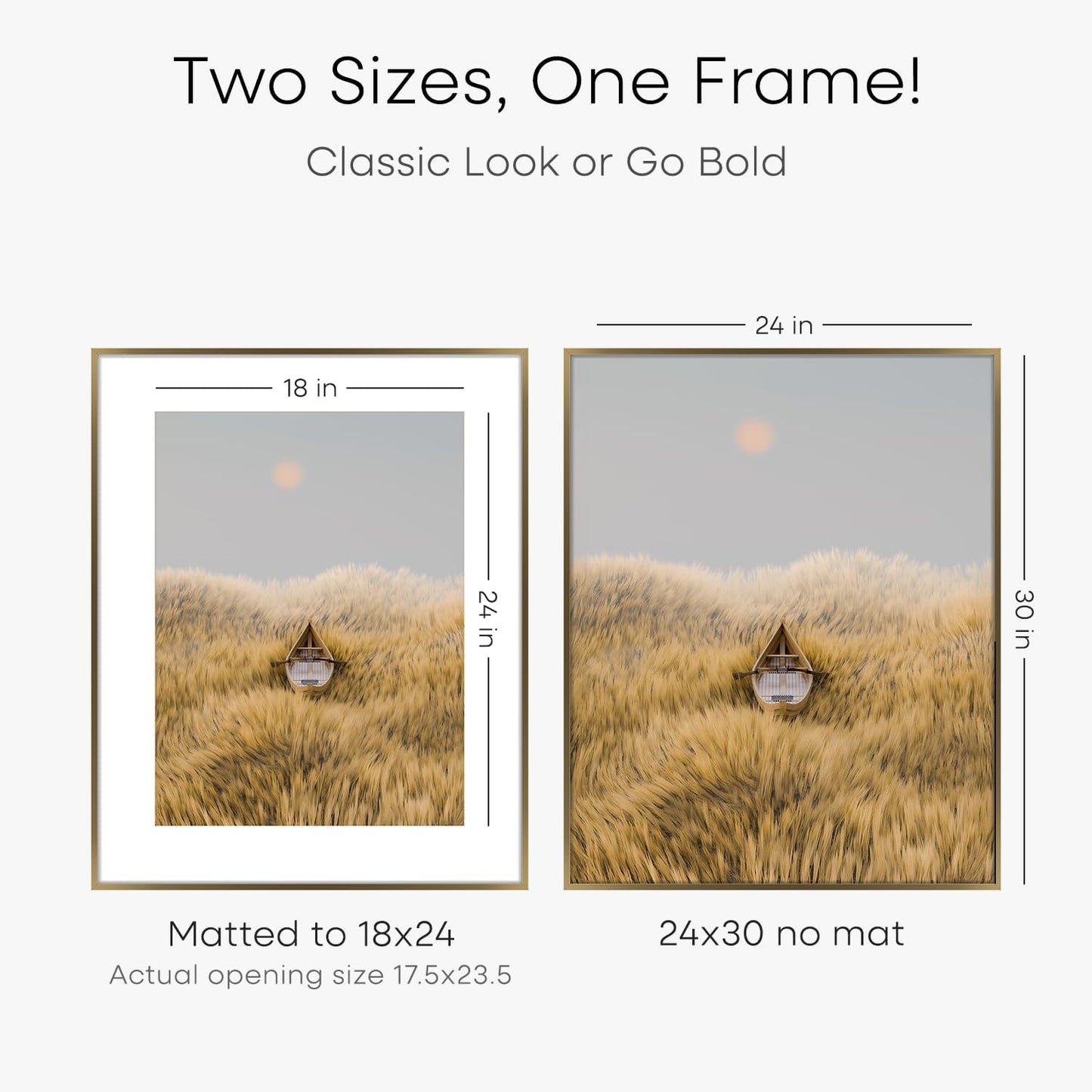 Homeforia Bronze 24x30 Picture Frame, High End Metal Poster Frame with Mat 18x24, Tempered Glass, Wall Hook Included