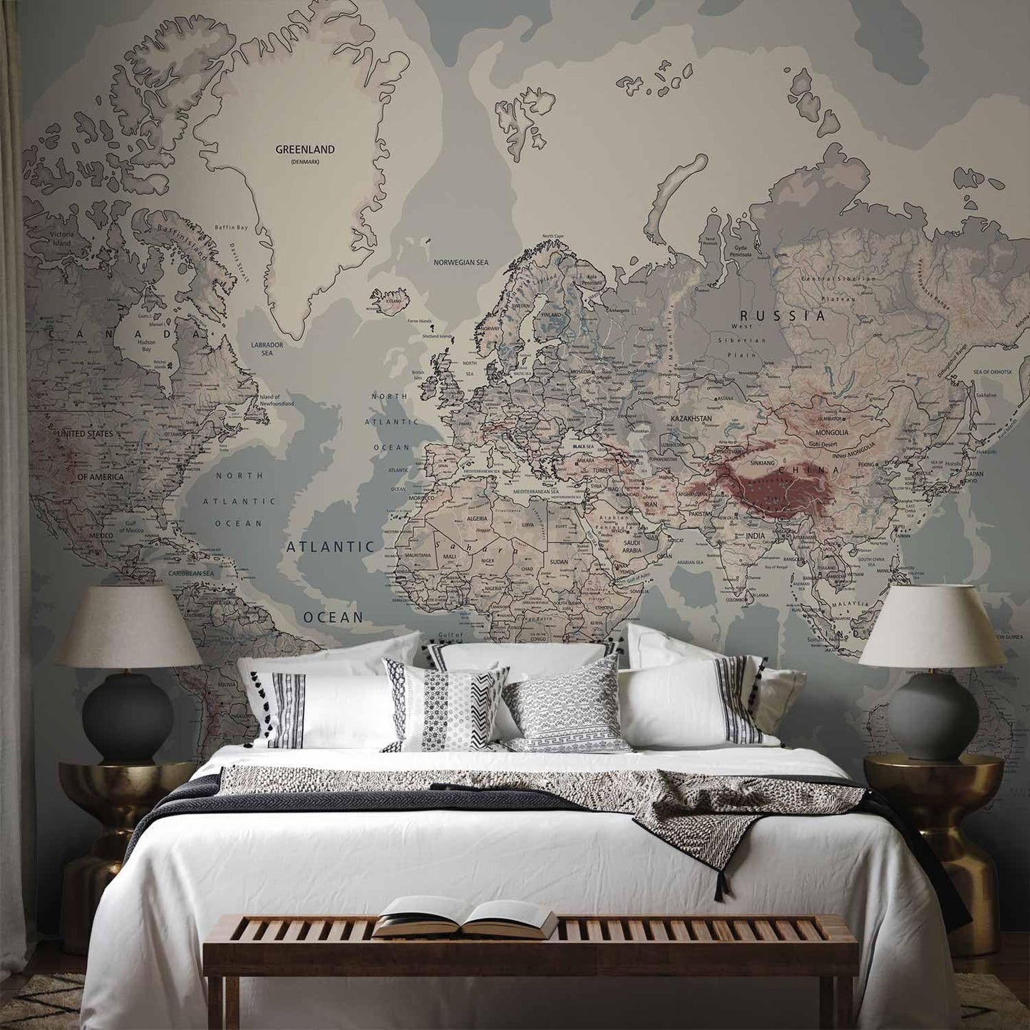 artgeist Wall Mural World Map 173x124 in - Peel and Stick Self-Adhesive Wallpaper Removable Large Sticker Foil Wall Decor Print Picture Image Design Map of The World k-A-0061-a-c