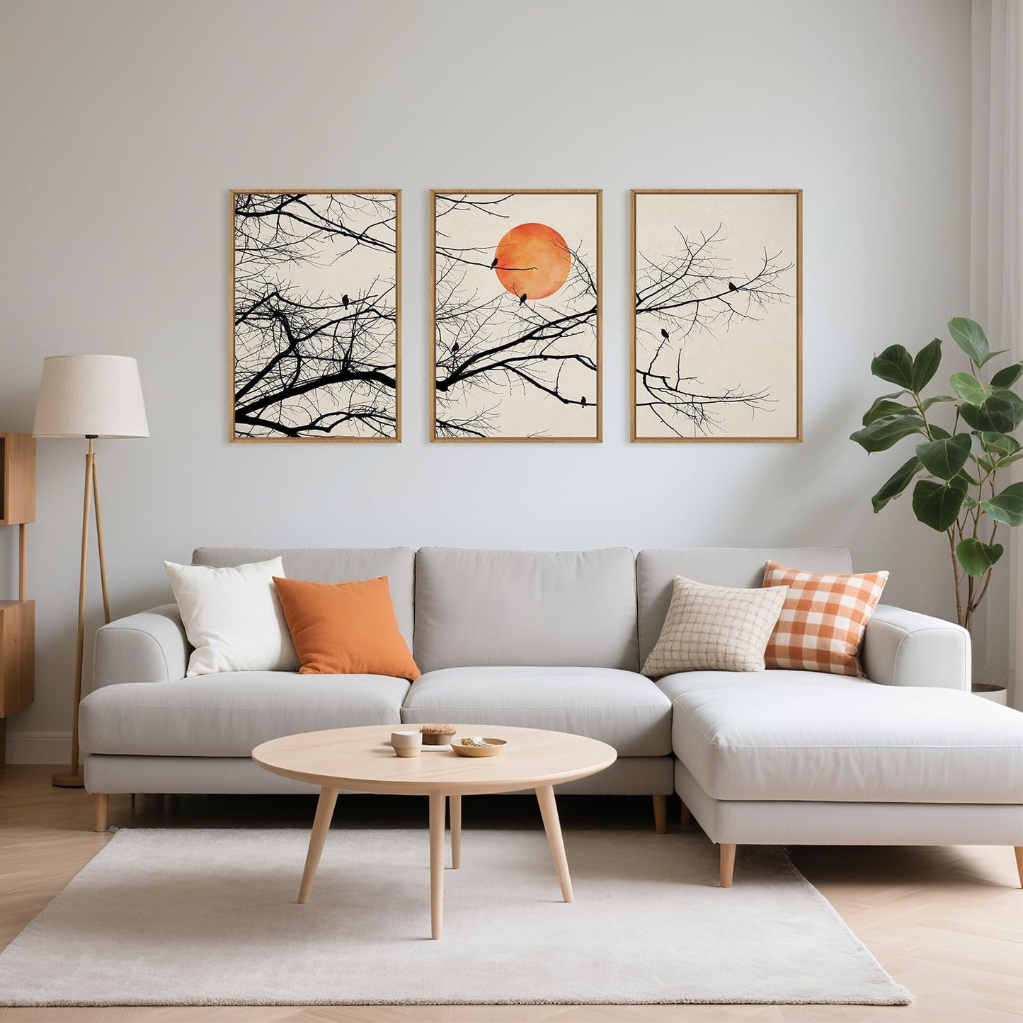 Celestdeco Large Vintage Tree Branch Framed Canvas Wall Art Set, Retro Tree Drawing Wall Decor, Nature Botanical Wall Painting, Neutral Landscape Art Print for Living Room, Bedroom, Office - 16"X24"X3