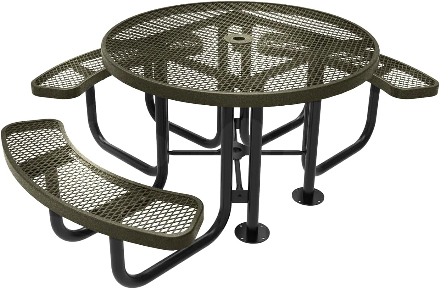 Heavy-Duty Portable Outdoor Picnic Table with Umbrella Hole, Expanded Metal Patio Dining Furniture Made in America (46" Round Top, Textured Gold Vein)