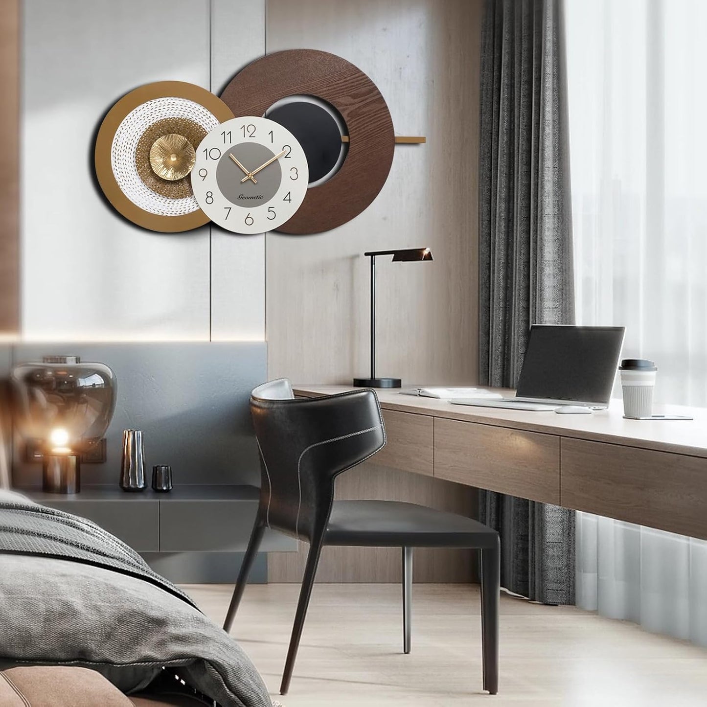 38X21.2 Inch Extra Large Modern Wall Clock, Oversized Wood and Metal Frame Farmhouse Clock, Antique Gold Big Wall Clocks for Living Room, Kitchen, Bedroom, Office