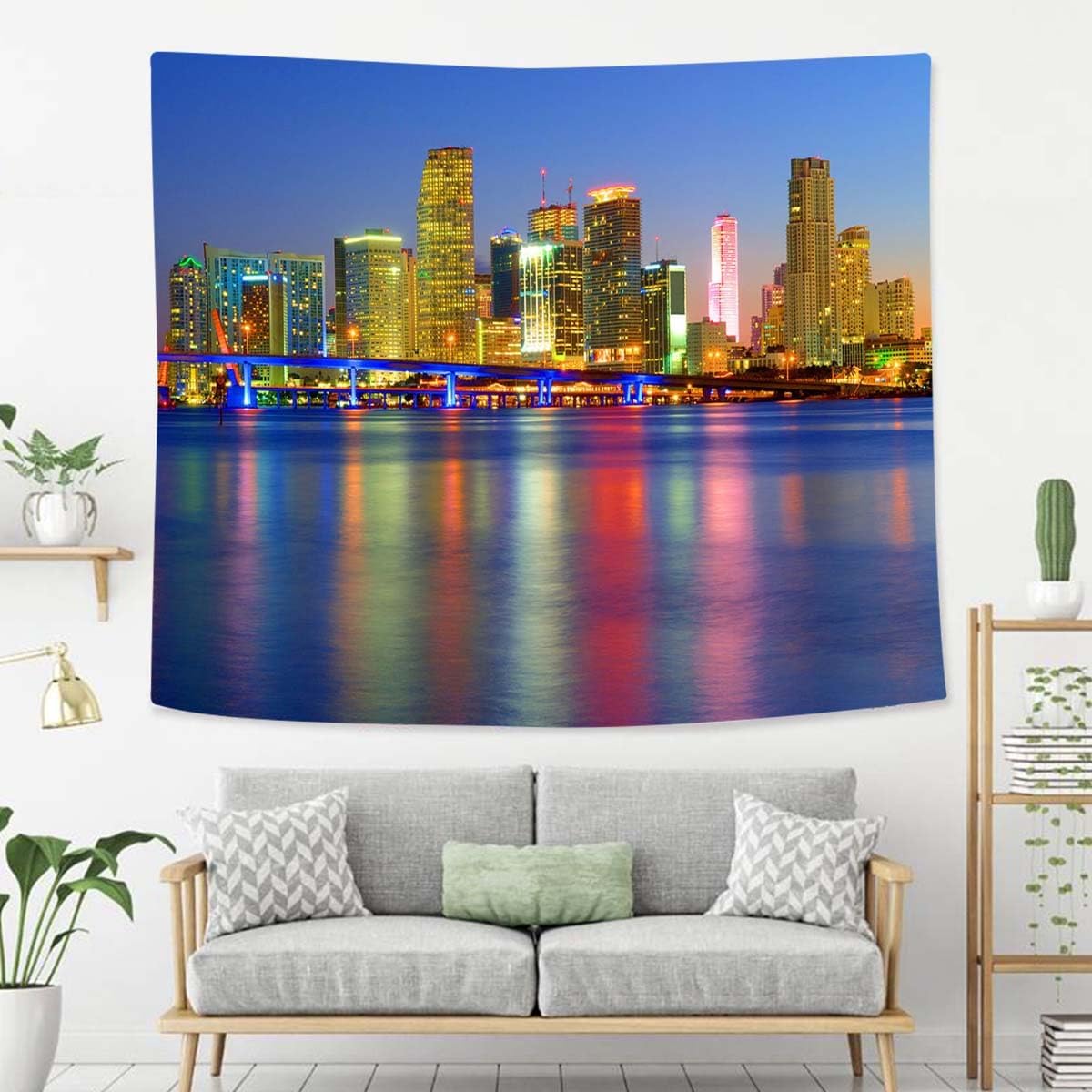 Miami Tapestry For Bedroom Night Lights Beautiful Miami City Tapestries Wall Hanging For Living Room Dorm Office 60×40 In