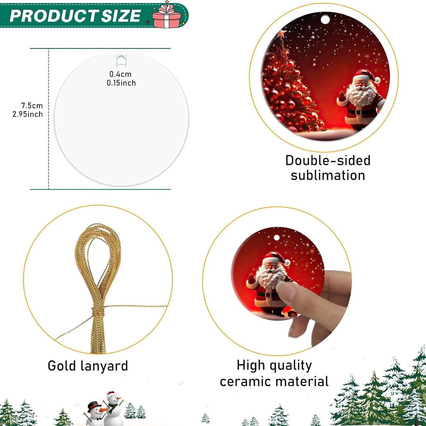 30 Pcs Sublimation Ceramic Ornaments Blank Double-Sided 3 inch Round Sublimation Ornament Blanks for Heat Press Printing Crafting DIY Personalized Christmas Home Decor
