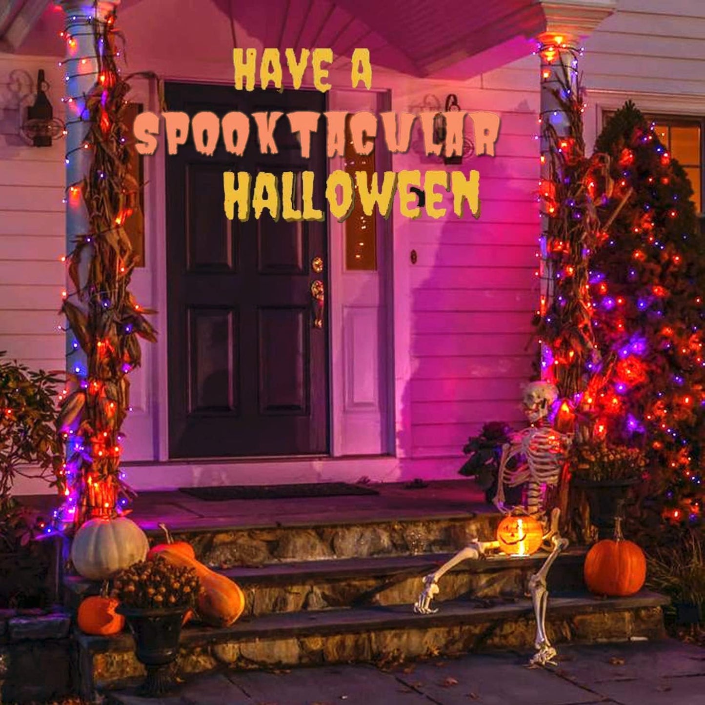75.8 FT 200 LED Orange and Purple Halloween Tree Lights Indoor Outdoor, Extendable Halloween Led String Lights with Memory Function & Timer & 8 Modes, Waterproof Twinkle Light for Horror Party Decor