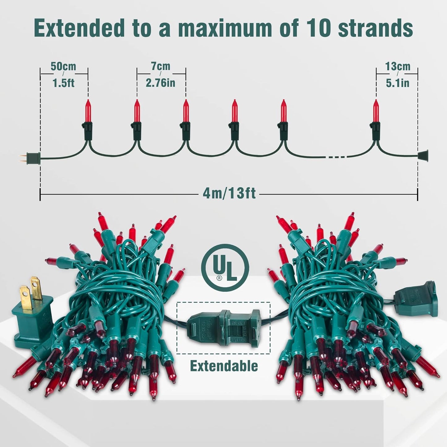 Hopolon Red Christmas Mini String Lights 2 Set 50Count 13Feet Incandescent Bulb Mini String Lights Waterproof for Indoor Outdoor Christmas Tree Garland Birthday Wedding Party Festival Decor,Red