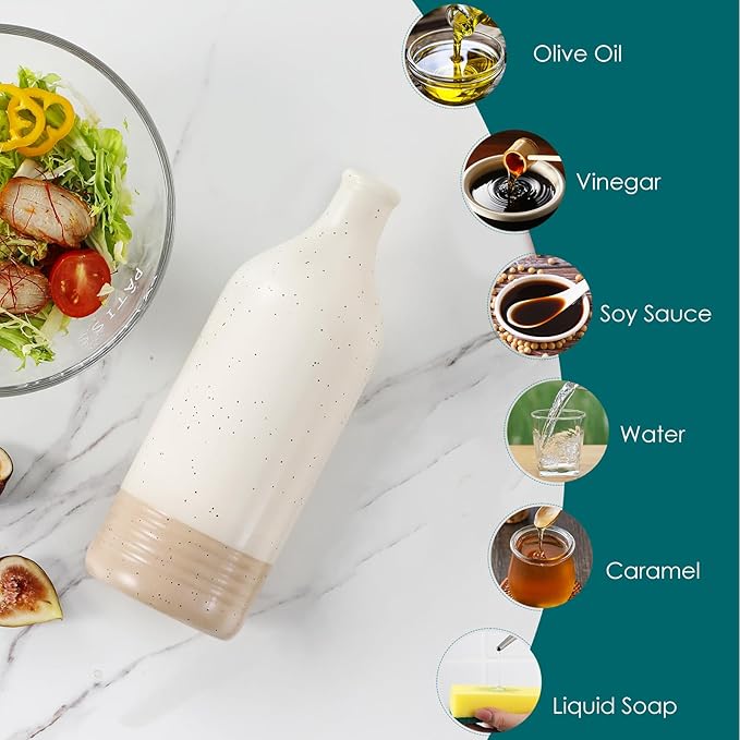 vancasso 20 Oz Ceramic Olive Oil Dispenser Bottle, Bottle Dispenser with Spout and Funnel for Kitchen,Suitable for Oil, Vinegar, Coffee Syrups & Other Liquids，Cream