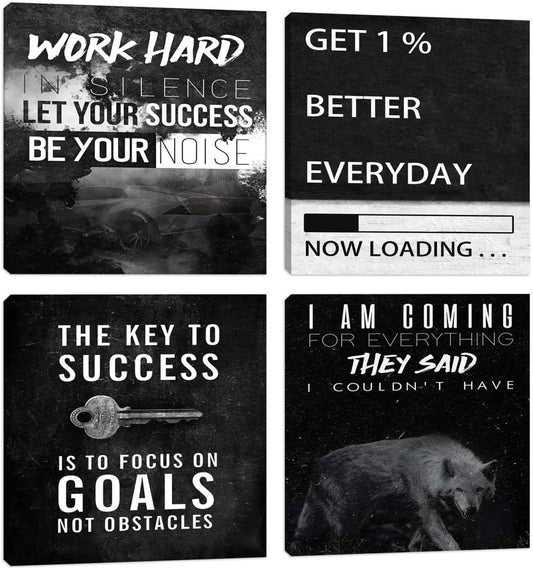 Motivational Wall Decor Art Inspirational Success Canvas Poster Artwork Positive Quote Painting Office Wall Decor Art for Women Men Company Bedroom Living Room Home Decoration Framed 12”X12”X4
