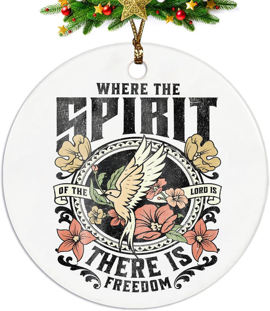 Christian Christmas Ornaments, Boho Floral Bird Spirit Scripture Religious Ceramic Christmas Xmas Ornament Keepsake Decorations, Christian Gifts for Women Teen Girls