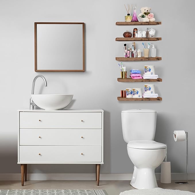 Sorbus Floating Shelves for Wall, Bathroom Shelves Wall Mounted for Kitchen, Bedroom, Living Room, Bathroom Storage, Over Toilet, Hanging Book Shelf for Ｗall Home Decor (Mahogony, 5 Pack)