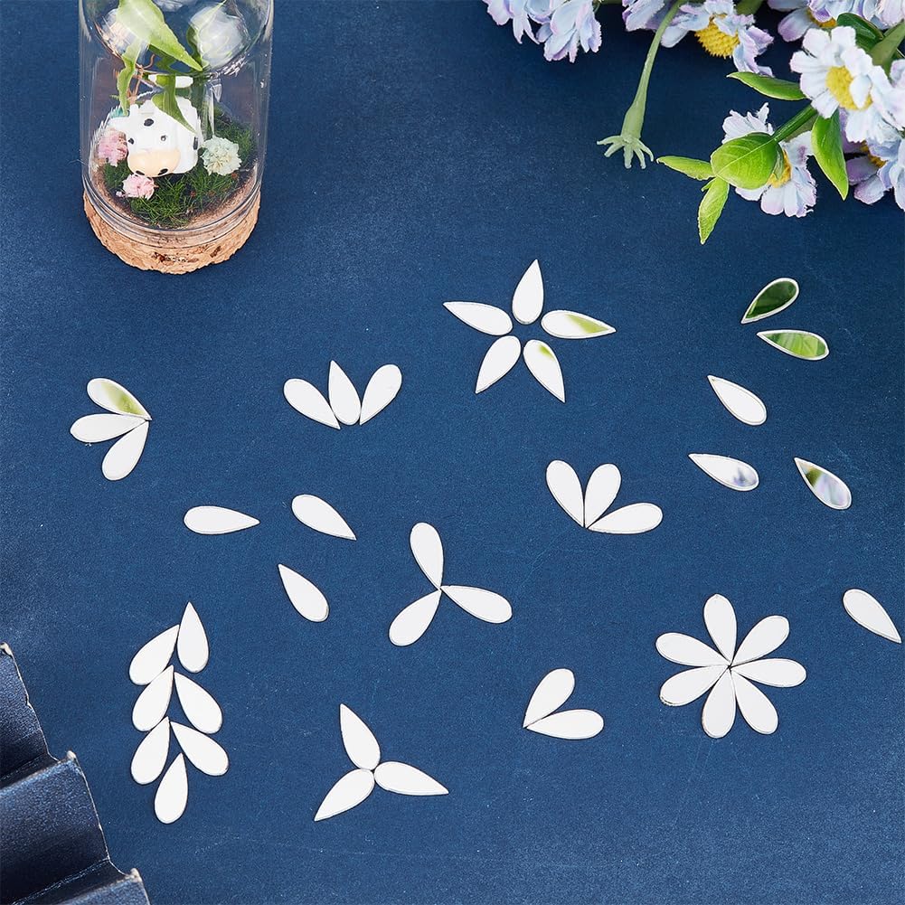 OLYCRAFT 300pcs Teardrop Craft Mirrors Mosaic Tiles 4.5x12mm Self-adhesive Teardrop Mosaic Tiles Mini Glass Mirror Tiles Teardrop Glass Tiles for DIY Crafts Art Wall Door Home Decorations