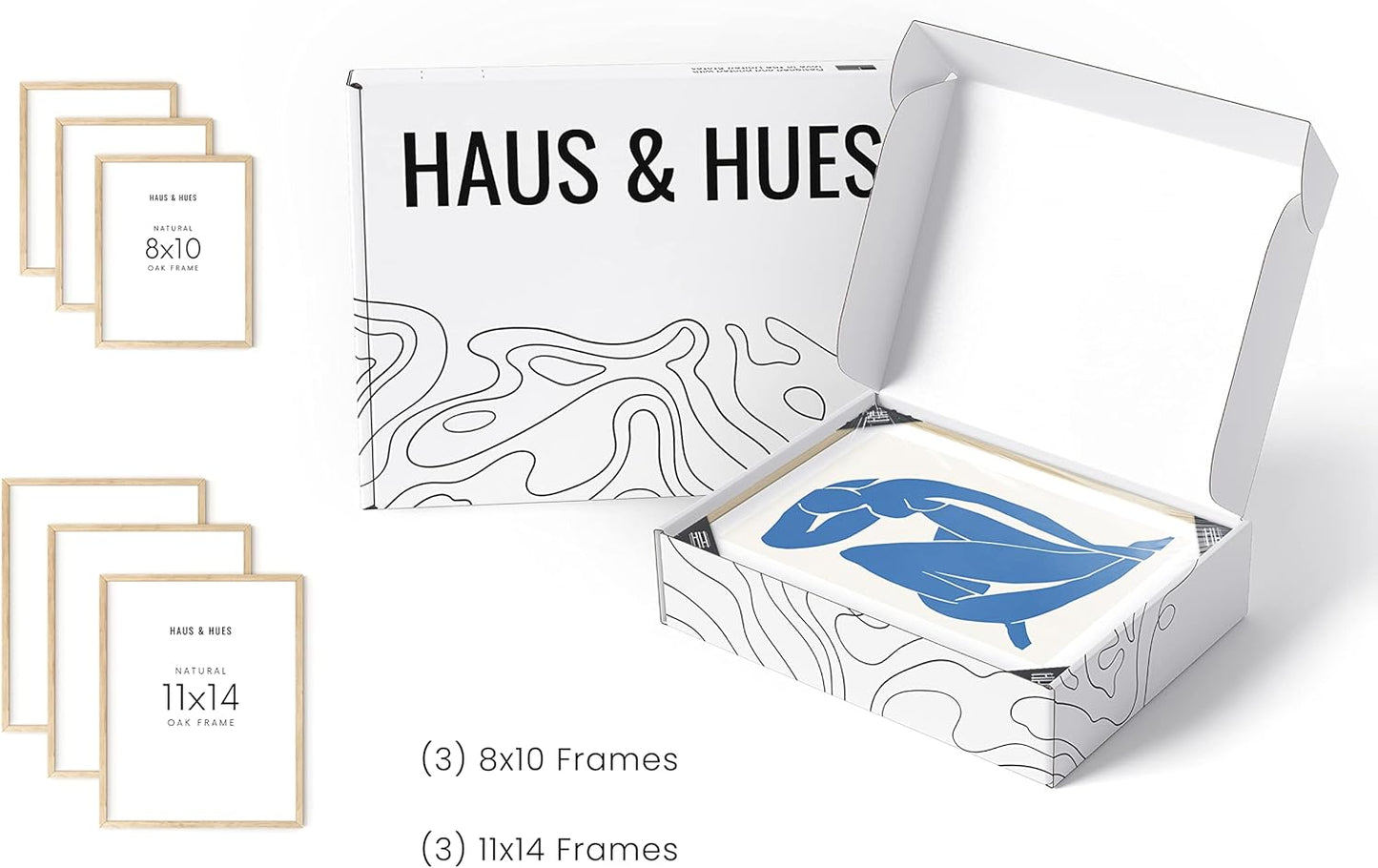 HAUS AND HUES Photo Frame Set - of 6 Picture Set, Bulk Frames, Collage for Wall, Gallery Wall Frames Pack (Three 8x10, Three 11x14 Beige)